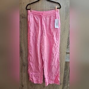 Athleta NWT Linen Pink Wide Leg Pants Draw String
